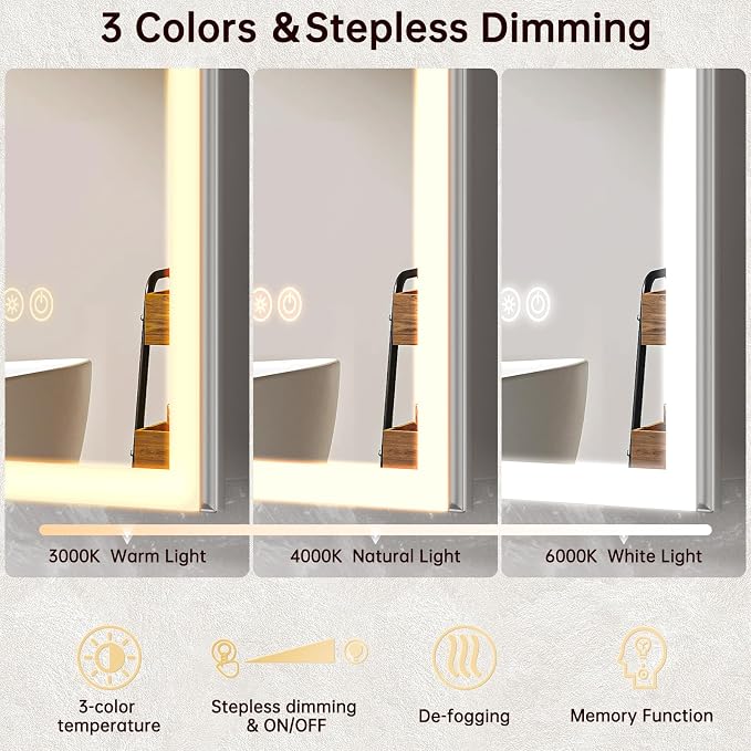 24"x32" Medicine Cabinet Mirror, LED Lighted Medicine Cabinet with Electrical Outlet＆USB, Anti-Fog, 3 Colors Temperature Stepless Dimmable, Aluminum Cabinet for Storage and Mordern Decor