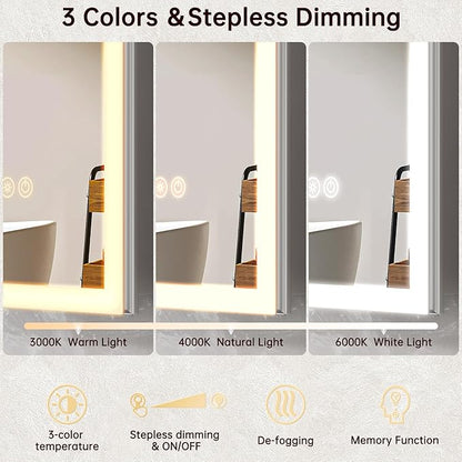30"x32" Medicine Cabinet Mirror, LED Lighted Medicine Cabinet with Electrical Outlet＆USB, Anti-Fog, 3 Colors Temperature Stepless Dimmable, Aluminum Cabinet for Storage and Mordern Decor