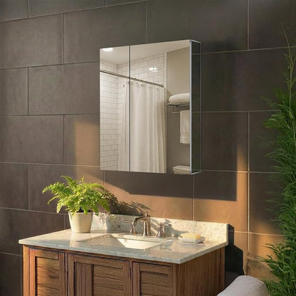 Bathroom Medicine Cabinet, Aluminum, Recessed/Surface Mount, 30" x 36", Right/Left Hinged, Mirrored Interior