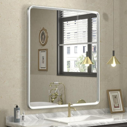 30x36 Inch Silver Bathroom Mirror | Silver Metal Frame Mirror, Rounded Rectangle Vanity Mirror, Shatterproof, Anti-Rust, Silverish Painted (Horizontal/Vertical)