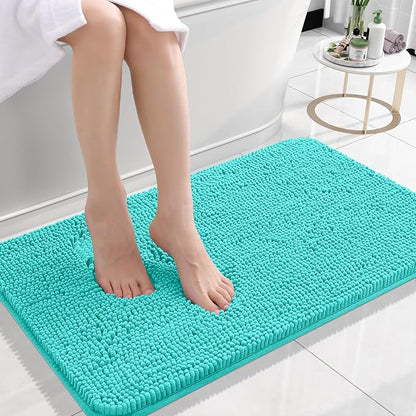 OLANLY Small Bathroom Rugs 24x16, Extra Soft Absorbent Chenille Bath Rugs | Teal, Quick-Drying Rubber Backing, Machine Washable Bath Mat for Bathroom Floor, Tub and Shower, Home Decor Accessories