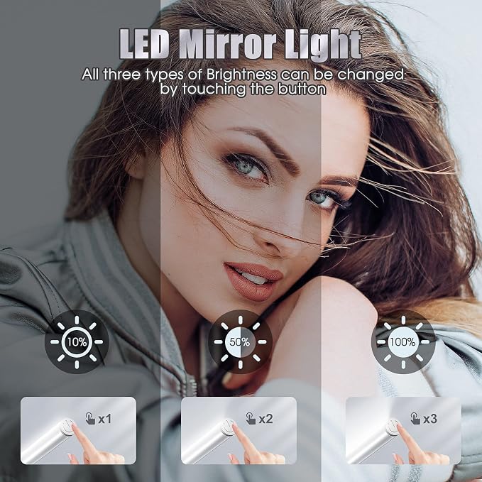 Benature LED Mirror Lights Portable Rechargeable Vanity Light 3 Brightness Touch Control Makeup Light for Bathroom Dressing Room 2 Packs | Portable, Rechargeable, 3 Brightness Levels, Touch Control, For Bathroom Dressing Room