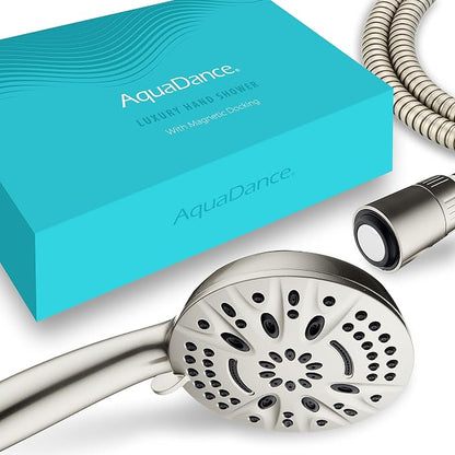 AquaDance New Magnetic Docking 8-setting High Pressure Handheld Shower Head | Space-age Magnetic Guidance Bracket System, Giant 5-inch Face, Extra-long 72-inch Stainless Steel Hose - Nickel