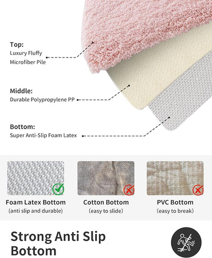 ILANGO Dark Pink Bathroom Rugs 24" × 17" Small Non Slip & Super Absorbent Extra Thick Soft, Washable Bath Mat for Floor, Microfiber Plush Shaggy Bath Rug with Rubber for Bathtub Shower Room Sink