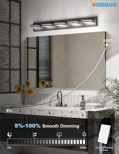 VOLISUN Modern 5-Light, 40-Inch Black Bathroom Vanity Light Fixtures Over Mirror, 5CCT Dimmable, Energy Efficient, ETL Certificated