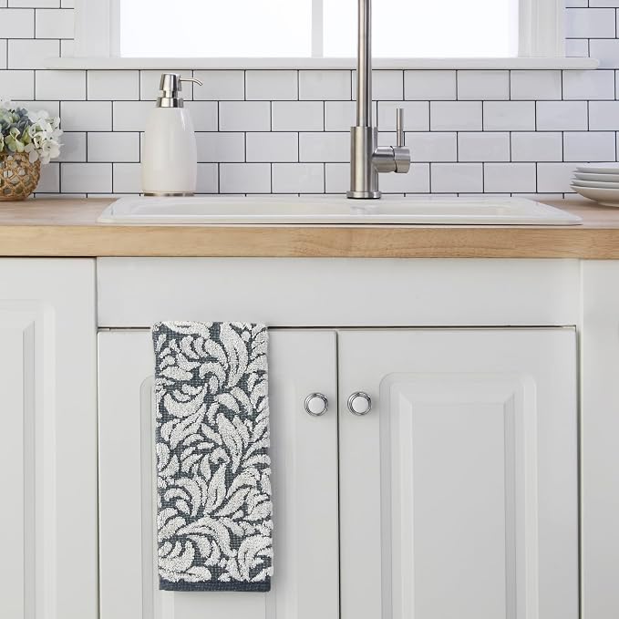 SKL Home Renan Hand Towel Set-2pc, 100% Turkish Cotton, Blue Oxford | 600 GSM weight. Spa-level quality. Soft & absorbent, textured jacquard. For the bathroom, kitchen, bar or any sink space.