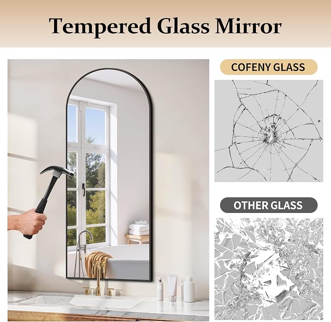 COFENY Arched Mirror, 24’’x60’’ Black Arch Mirror for Bathroom, Arched Bathroom Mirror with Frame, Modern Wall Mounted Mirror for Over Sink Mantle Bedroom Vanity Living Room Entryway