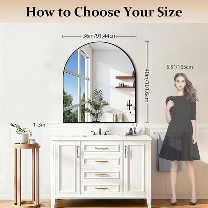 COFENY Black Arch Mirror, 36”x40” Black Mirror for Bathroom, Wide Arched Bathroom Mirror with Metal Frame, Wall Mounted Mirror for Bedroom Living Room Entryway Modern