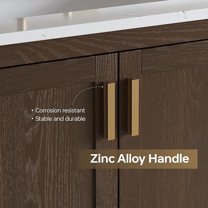 60 Inch Bathroom Vanity with Double Sink, Walnut | Farmhouse Bathroom Vanity with 2 Dovetail Drawers & Open Shelf, Engineered Stone Countertop with Backsplash, Fully Assembled