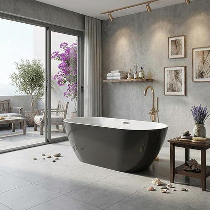 Freestanding Bathtub 59 inch, Acrylic Freestanding Bathtub 59 inch with Overflow and Extendable Drain, Acrylic Stand Alone Tub, Modern Free Standing Tub for Bathroom