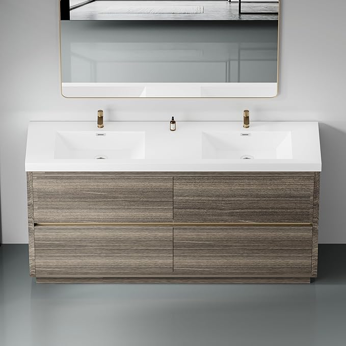 72 Inch Bathroom Vanity with Sink, Double Sink Bathroom Vanity, Freestanding Vanity Bathroom Soft Closed 4 Drawers, Integrated Sink (Ash Grey)