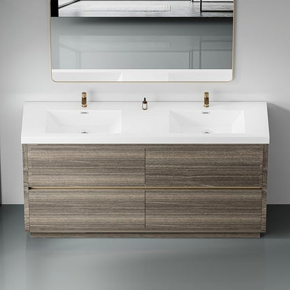 72 Inch Bathroom Vanity with Sink, Double Sink Bathroom Vanity, Freestanding Vanity Bathroom Soft Closed 4 Drawers, Integrated Sink (Ash Grey)