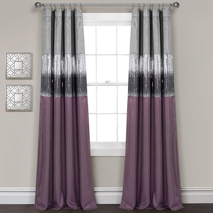 Lush Decor Night Sky 100% Blackout Lined Window Curtain Panel, Single, 42" W x 84" L, Purple & Gray - Sparkle Sequins & Color Block - Modern Glam Decor - Blackout Curtains For Bedroom & Living Room
