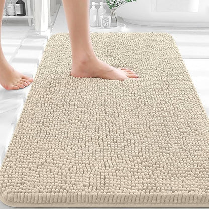 OLANLY Bathroom Rugs 32x20, Extra Soft Absorbent Chenille Bath Rugs | Sand, Quick-Drying Rubber Backing, Machine Washable Bath Mat for Bathroom Floor, Tub and Shower, Home Decor Accessories