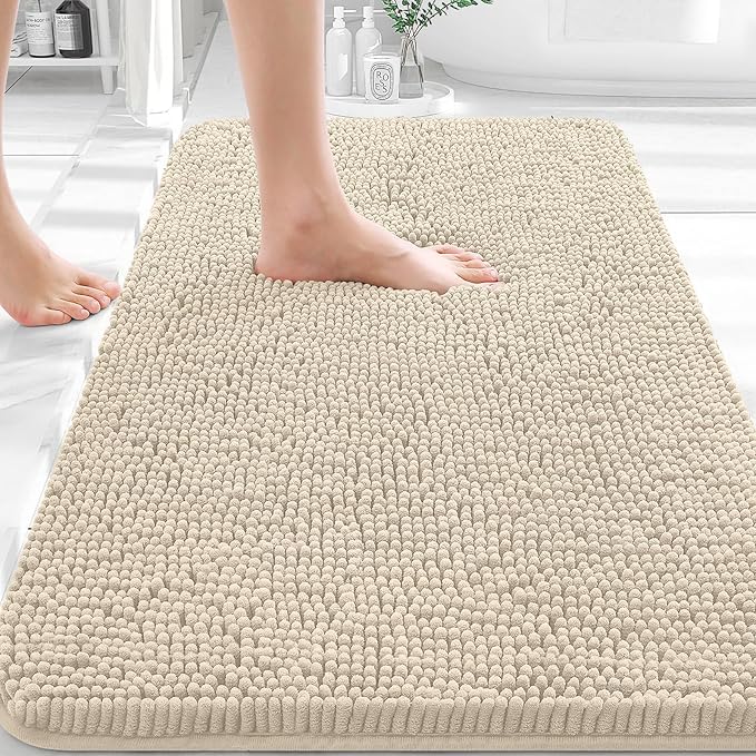 OLANLY Bathroom Rugs 30x20, Extra Soft Absorbent Chenille Bath Rugs | Sand, Quick-Drying Rubber Backing, Machine Washable Bath Mat for Bathroom Floor, Tub and Shower, Home Decor Accessories