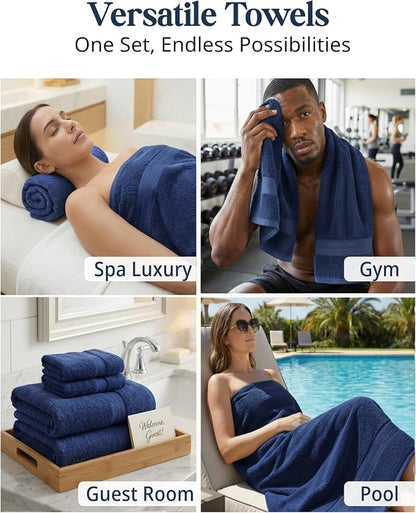 LANE LINEN Bathroom Towel Set 24 Piece Soft Absorbent Quick Dry - Navy | Set Of Towels - Easy-Care, Coordinated Colors, OEKO-TEX Certified, Ring-Spun Durability