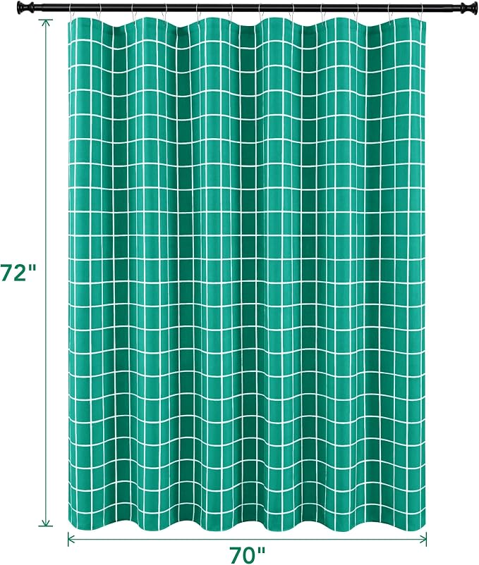 Fabric Shower Curtains for Bathroom-Cloth Modern Farmhouse Shower Curtain | 70"Wx72"L Turquoise Faux Linen Grid Minimalist Simple Rustic Neutral Guest Bathroom-Geometric Plaid Washable Hotel Quality