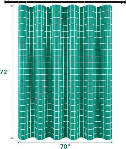 Fabric Shower Curtains for Bathroom-Cloth Modern Farmhouse Shower Curtain | 70"Wx72"L Turquoise Faux Linen Grid Minimalist Simple Rustic Neutral Guest Bathroom-Geometric Plaid Washable Hotel Quality