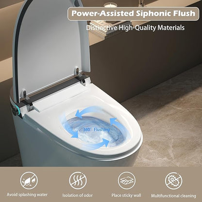 WinZo Smart Toilet with Bidet Built in, ADA One-Piece Toilet Auto Open/Close & Flush, Heated Seat, Front & Rear Wash, LED Display, Night Light, 12-inch Rough-in (Grey)