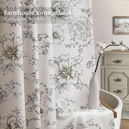 Farmhouse Floral Cotton Shower Curtain, Vintage Black Pattern Rustic Shower Curtains for Bathroom, 72x72