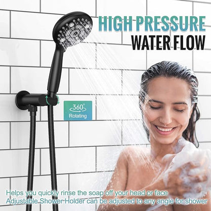 SR SUN RISE Shower Faucet - 16 Inch Multifunctional High Pressure Shower Head System with Handheld Shower Head Fixtures - Valve Included - Matte Black
