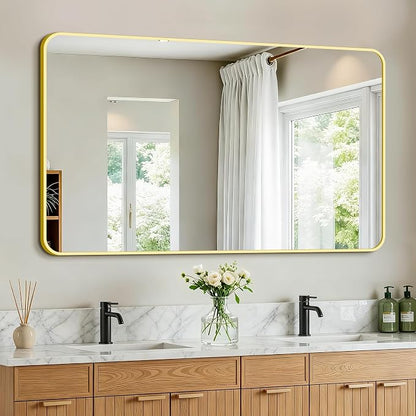 Vanity Bathroom Mirror, 50”x30” Gold Bathroom Mirror for Over Sink | HD Tempered Glass, Anti-Rust Frame, Vertical or Horizontal, Wall Mirrors for Bathroom Sink, Living Room, Entryway, Bedroom