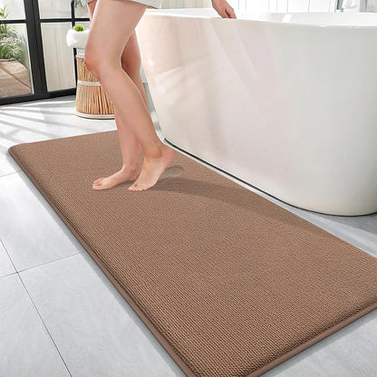 OLANLY Memory Foam Bathroom Runner Rugs 47x17, Absorbent Long Mat, Mocha | Soft Quick Dry Bath Rugs, Non-Slip Carpet, Machine Washable Mat for Bathroom Floor, Tub and Shower, Home Decor Accessories