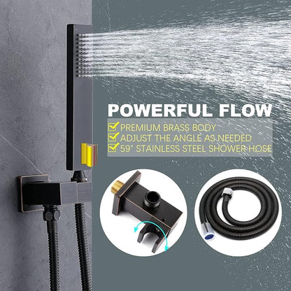 Oil Rubbed Bronze Shower System with 3 Rain Shower Head(12+8+8 inch), Handheld Spray, 4 Way Smart Temperature Display Shower Faucet set