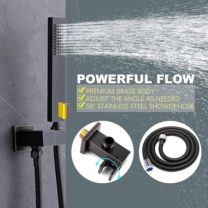 Oil Rubbed Bronze Shower System Temperature Display Shower Set | 12 inch and 8 inch Full Body Shower Head, with 6 PCS Body Jet and Handheld Spray