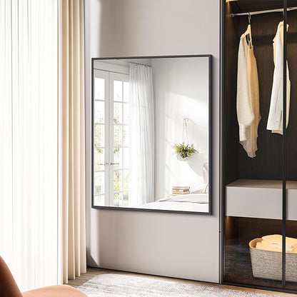 BONEWEI Bathroom Mirror,36x48 inch Large Wall Mirror for Bathroom Wall Mounted Black Rectangle Corner Mirrors,Black Bathroom Mirror for Living Room,Farmhouse,Bedroom Entryway,Horizontal/Vertical