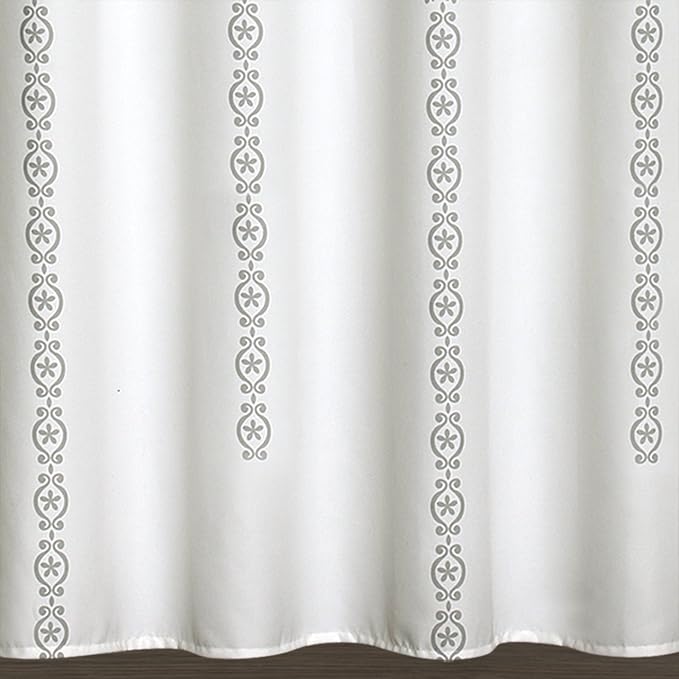 Lush Decor, Gray Stripe Medallion Shower Curtain-Fabric Mandala Bohemian Damask Print Design - 72" x 72"