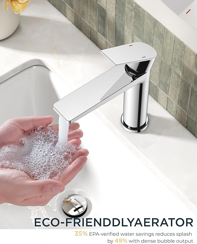 FORIOUS Polished Chrome Bathroom Faucet 1 Hole, Single Handle Single Hole Bathroom Faucet Chrome with Deck Plate and Pop Up Drain, CUPC Hoses for One Handle Vanity Sink, Rv, Camper