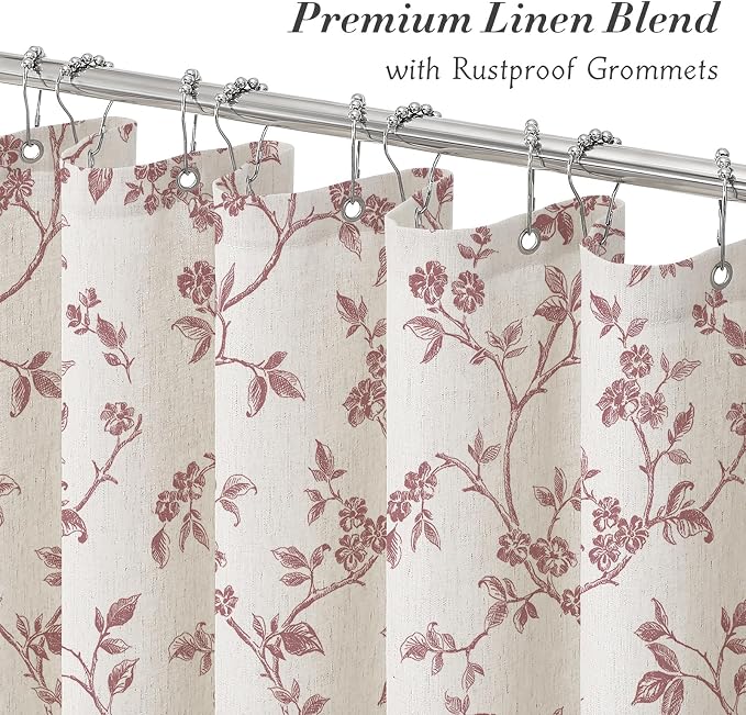 MitoVilla Long Linen Floral Shower Curtain for Bathroom,72 x 78 | Long Cottagecore Spring Shower Curtains for Bathroom, Modern Farmhouse Country Plant Leaves Bathroom Décor, 72 x 78