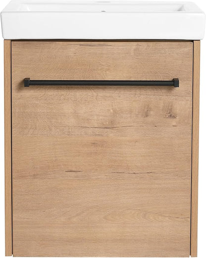 18" Bathroom Vanity with Sink, 18 Inch Floating Bathroom Vanity for Small Space,Modern Single Sink Bathroom Vanity Combo, Brown Wall Mounted Cabinet Set
