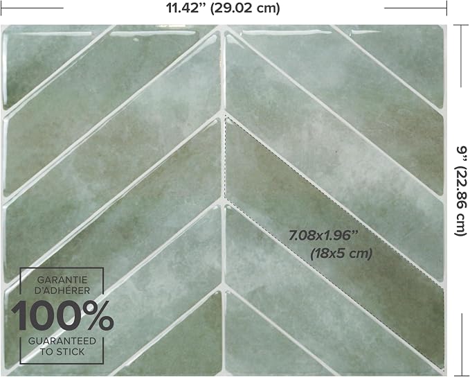 SMART TILES Peel and Stick Backsplash - 5 Sheets of 11.43" x 9" - 3D Adhesive Peel and Stick Tile Backsplash for Kitchen, Bathroom, Wall Tile | Pack of 5 (3.5 sq ft), Glossy, Heat/Moisture Resistant, Low VOC, Kitchen/Bathroom, Renter Friendly, Made in ...