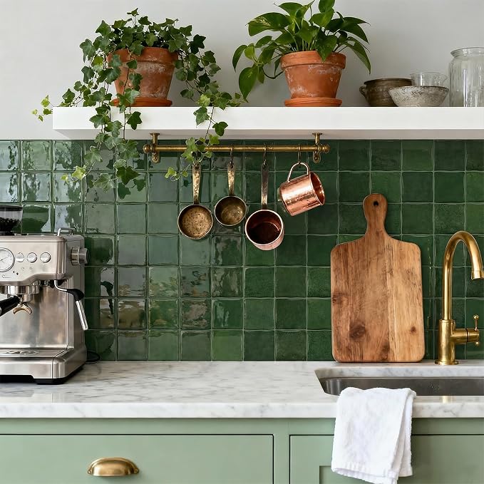 Sage Green 24 Sheets 6x6 Inch Peel and Stick Subway Tile Backsplash, Self Adhesive Wall Tiles for Kitchen Bathroom, Thick Waterproof Heat Resistant, Easy Install No Grout, Renter Friendly
