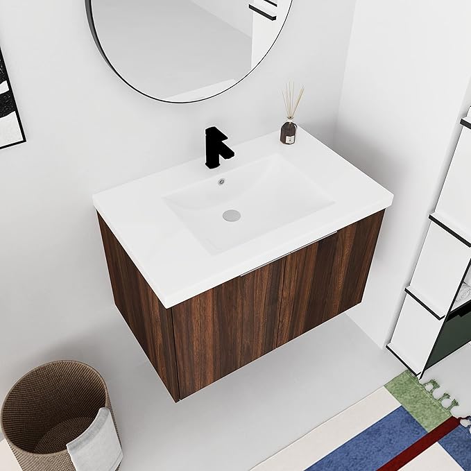 30" Bathroom Vanity with Sink, Single Sink Modern Bathroom Vanities Set, Wall-Mounted Bathroom Vanity, Floating Soft Close Door