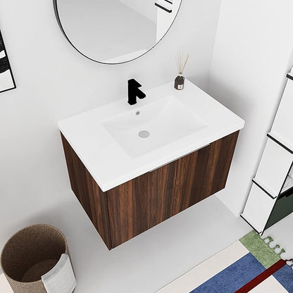 30" Bathroom Vanity with Sink, Single Sink Modern Bathroom Vanities Set, Wall-Mounted Bathroom Vanity, Floating Soft Close Door