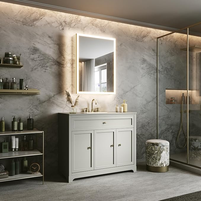24x32 Lighted Medicine Cabinet, Separate Front & Back Lights | Surface/Recessed LED Medicine Cabinet for Bathroom with Side Mirrors, Dimmable Light, Anti-Fog, Memory,Silver Aluminum Frame