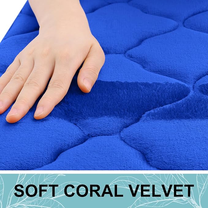 OLANLY Memory Foam Bath Mat Rug 47x24, Ultra Soft and Absorbent Bathroom Rugs, Non-Slip, Comfortable, Machine Washable Bath Carpet for Bathroom Floor, Tub Shower and Home Decor Accessories, Royal Blue