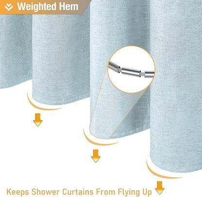 BTTN Fog Blue Shower Curtain - Linen-Look Heavy Duty Waterproof Cloth Shower Curtain Set with 12 Plastic Hooks, Hotel Spa Luxury Simple Decorative Thick Fabric Shower Curtains for Bathroom - 72x72