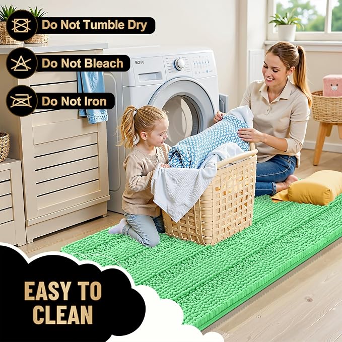 OLANLY Thick Bathroom Rugs 30x20, Chenille Striped Bath Rugs, Mint Green | Rubber Backing, Machine Wash, Extra Soft Absorbent Bath Mats for Bathroom Floor, Tub and Shower, Home Decor Accessories