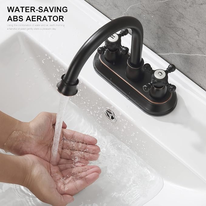 Oil-Rubbed-Bronze Bathroom Sink Faucet, Bronze 4" Centerset Vanity Faucet with Cross Handles
