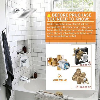 Tub Shower Faucet Set With Head & Spout Chrome