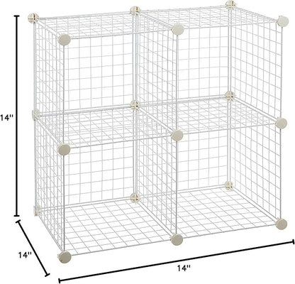 Amazon Basics 4 Cube Wire Grid Storage Organizer, Closet Organizer and Shelves, Stackable, Space-Saving, Easy to Assemble, 14"x14"x14", White
