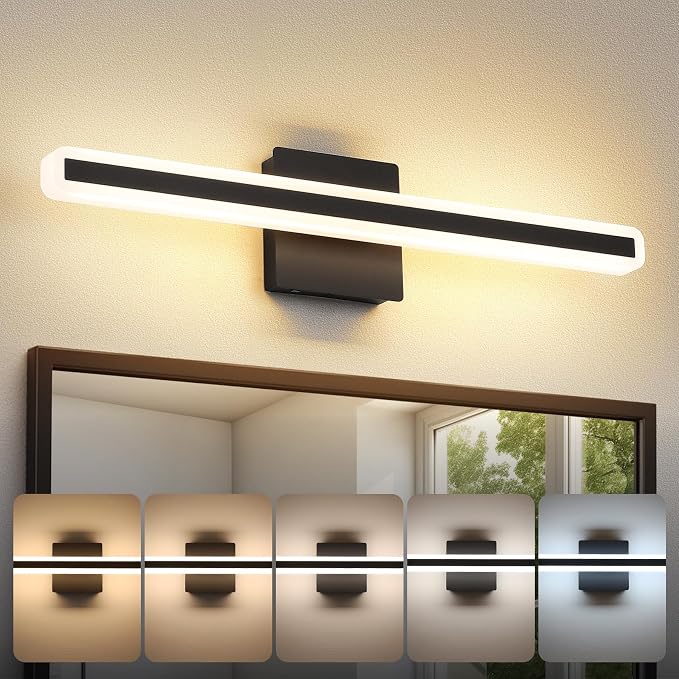 24 inch Black Bathroom Light Fixture 5 Color Temperature Dimmable LED Vanity Lights Bathroom Vanity Lights Over Mirror Light Bar Vanity Lighting Fixtures 5CCT