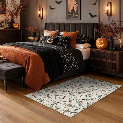 Tribesigns Washable 3x5 Halloween Area Rugs for Entryway Door, Ultra Thin Non-Slip Kitchen Rug, Funny Skeleton Indoor Carpet for Office Bathroom Living Room Kids Bedroom Decor, Beige/3x5
