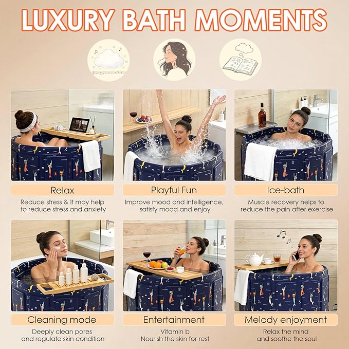 Portable Bathtub for Adult, Foldable Soaking Bathtub for Hot SPA&Ice Bath, Foldable Small Bathtub collapsible bathtub for Bathing, 6-layer Insulated portable tub,Space-saving (Blue Fish 31.5X26.6 IN)