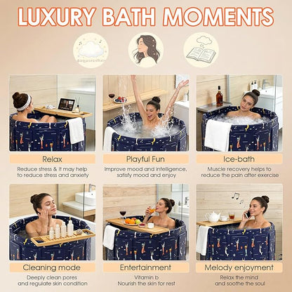 Portable Bathtub for Adult, Foldable Soaking Bathtub for Hot SPA&Ice Bath, Foldable Small Bathtub collapsible bathtub for Bathing, 6-layer Insulated portable tub,Space-saving (Blue Fish 25.9X27.5IN)