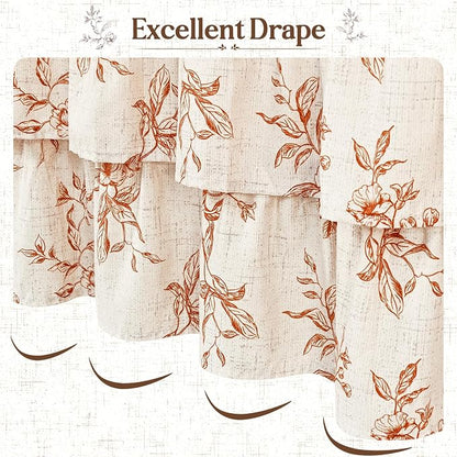 Fall Extra Long Ruffle Shower Curtains for Bathroom with Floral, 72"Wx84"L | Orange Floral Print, Ruflle Design, 12 Metal Hooks, Vintage Rustic Washable Waterproof Shower Curtain for Bathroom Bathtub